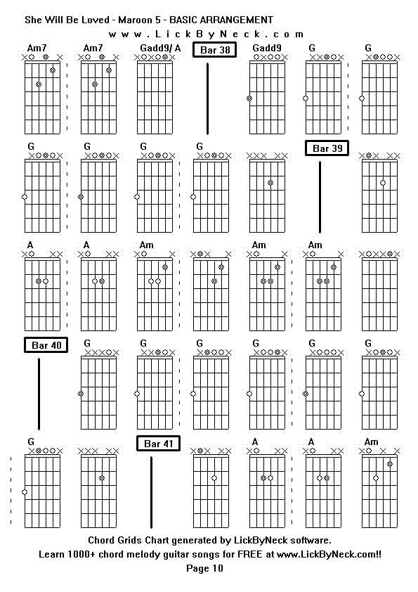 Chord Grids Chart of chord melody fingerstyle guitar song-She Will Be Loved - Maroon 5 - BASIC ARRANGEMENT,generated by LickByNeck software.